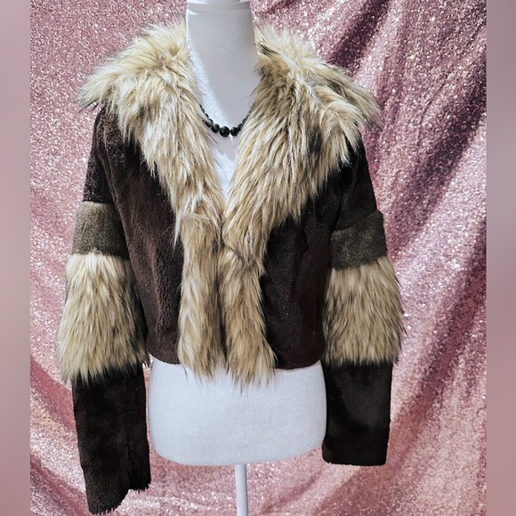 RACHEL Rachel Roy Jackets & Blazers - Rachel Roy Women's Brown Color blocked Faux-Fur Elton Jacket - Size XS
